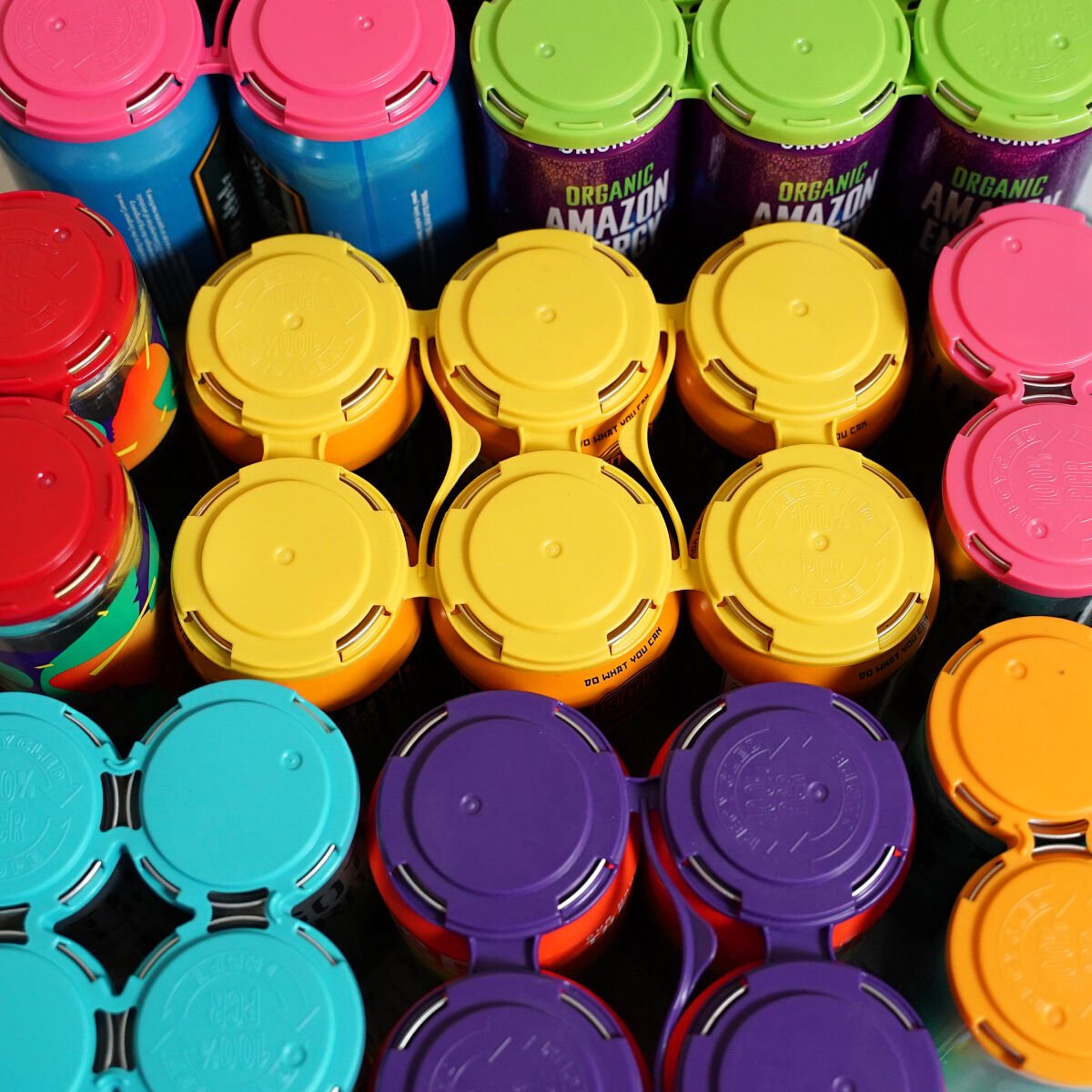 Colourful PackTech beer can holders